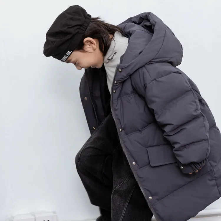 极简风休闲风中大童时尚长款儿童冬季保暖加厚羽绒服儿童款羽绒服