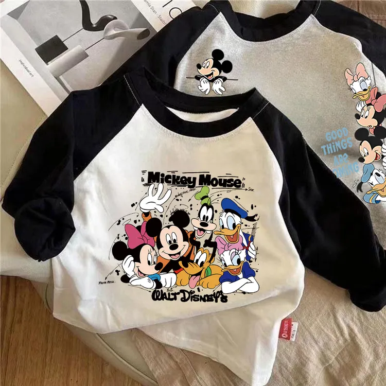 纯棉儿童长袖T恤卡通米奇打底衫春秋新款中小童洋气百搭外穿上衣t