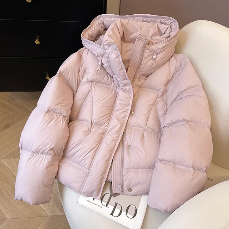 韩系连帽白鸭绒短款设计感女2025冬季新款保暖百搭显瘦通勤羽绒服