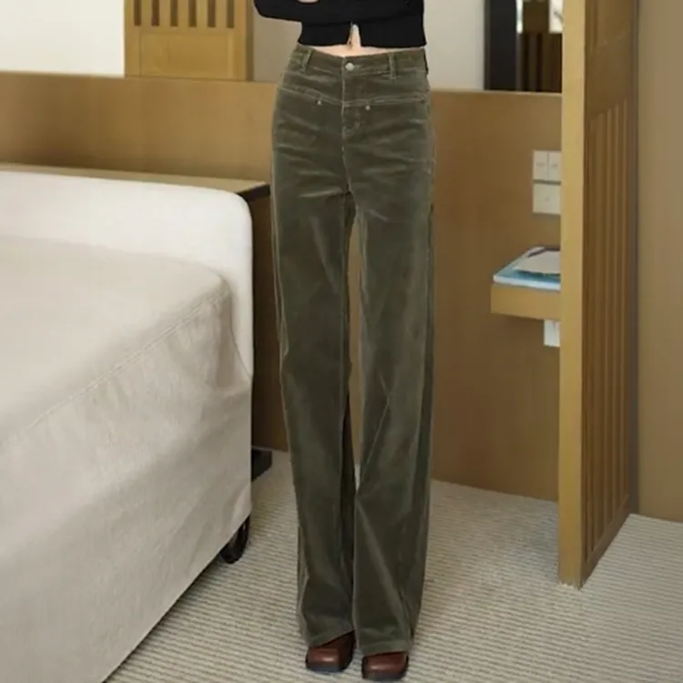 雅鹿休闲阔腿裤2025年秋冬季新款加绒加厚条绒直筒休闲裤