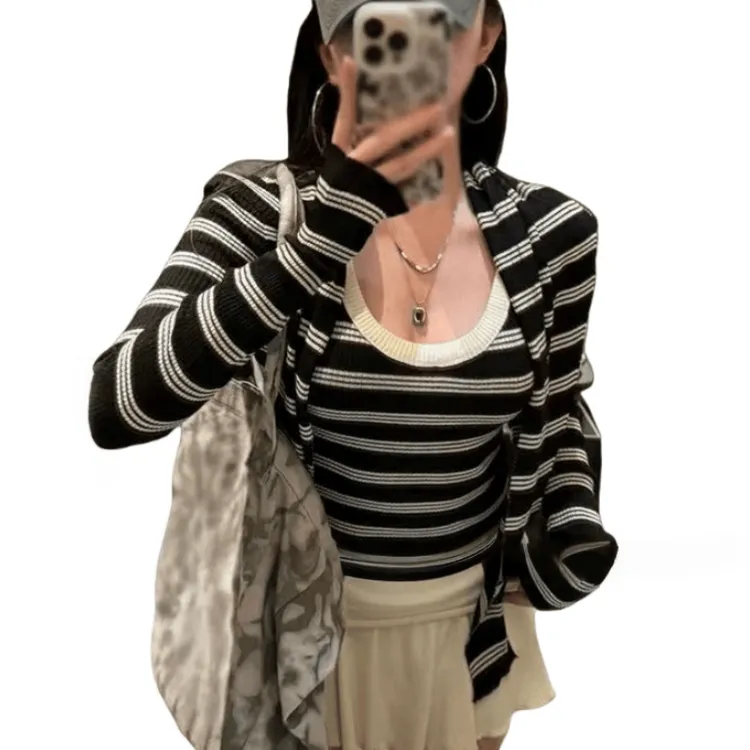 「主播推荐秋季新款」2646款针织条纹（两件套）上衣