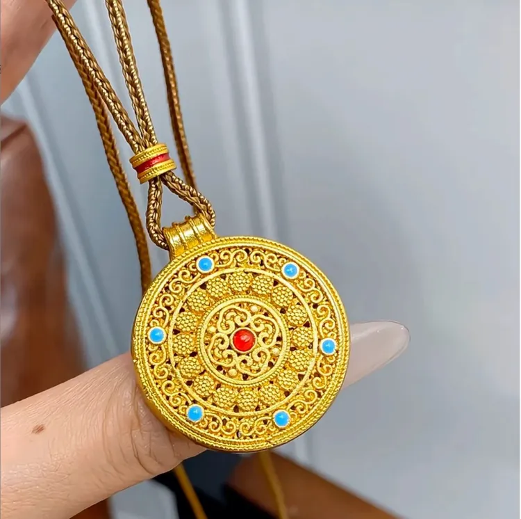 铜合金吊坠 新中式韦雪同款镂空花丝八宝罗盘挂坠