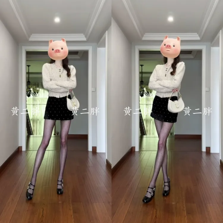 法式高级感针织毛衣外套女秋冬新款修身显瘦上衣+波点a字裙两件套