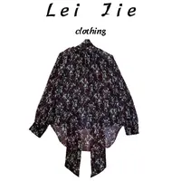 【Lei Jie】100%乔其纱套头飘带印花衬衫2510
