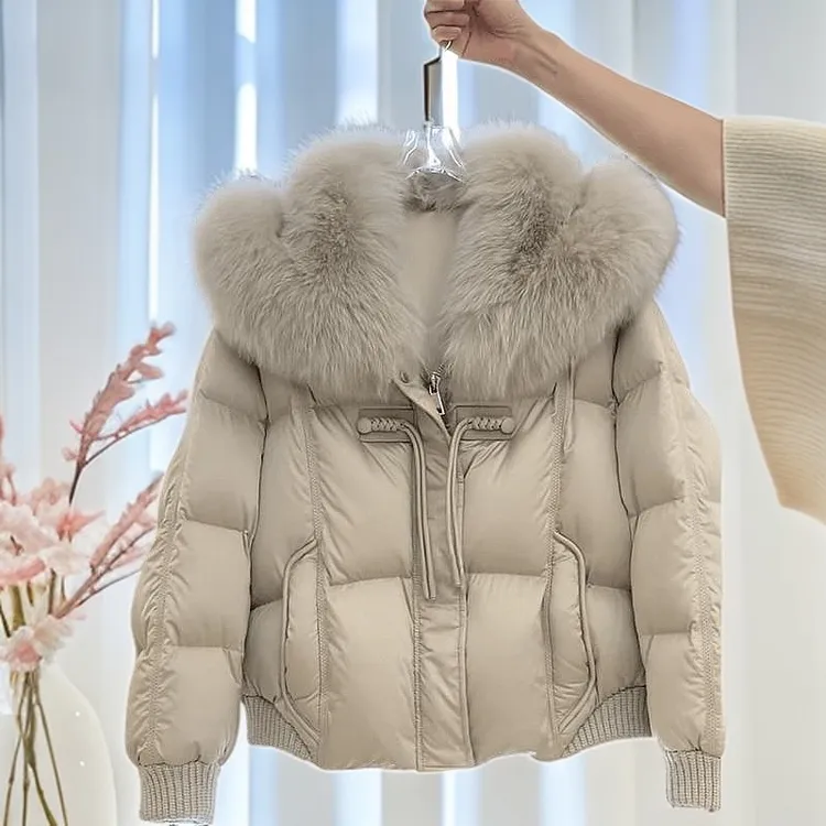 M968#韩版洋气面包服女冬新款小香风保暖加绒加厚大毛领棉服外套