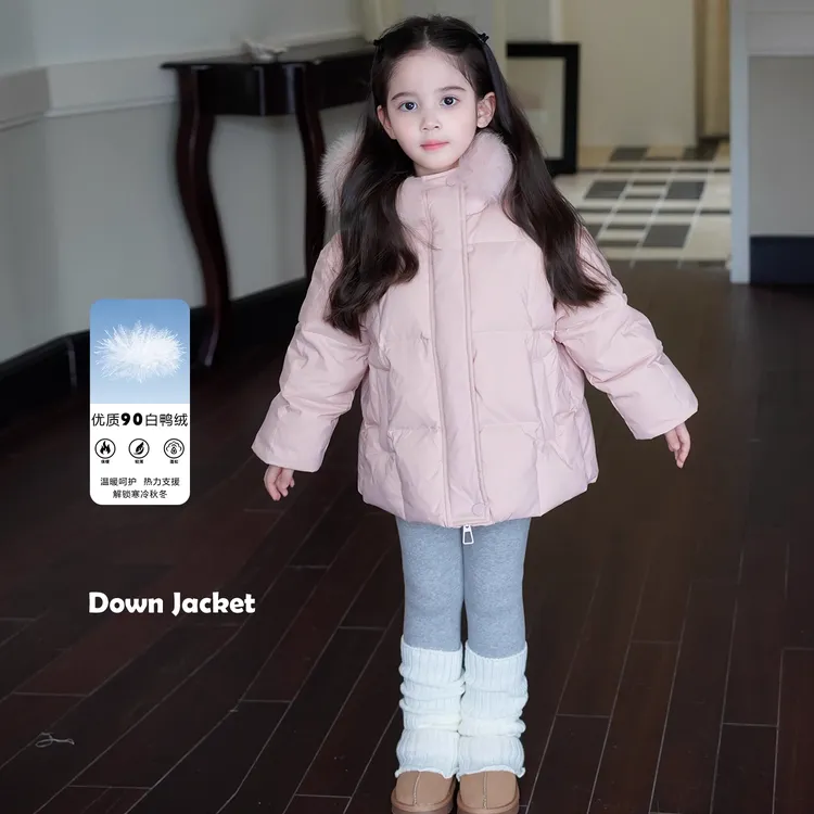 AnnieGirl冬季新款90白鸭绒大毛领泡芙羽绒服女童甜美外套2025冬