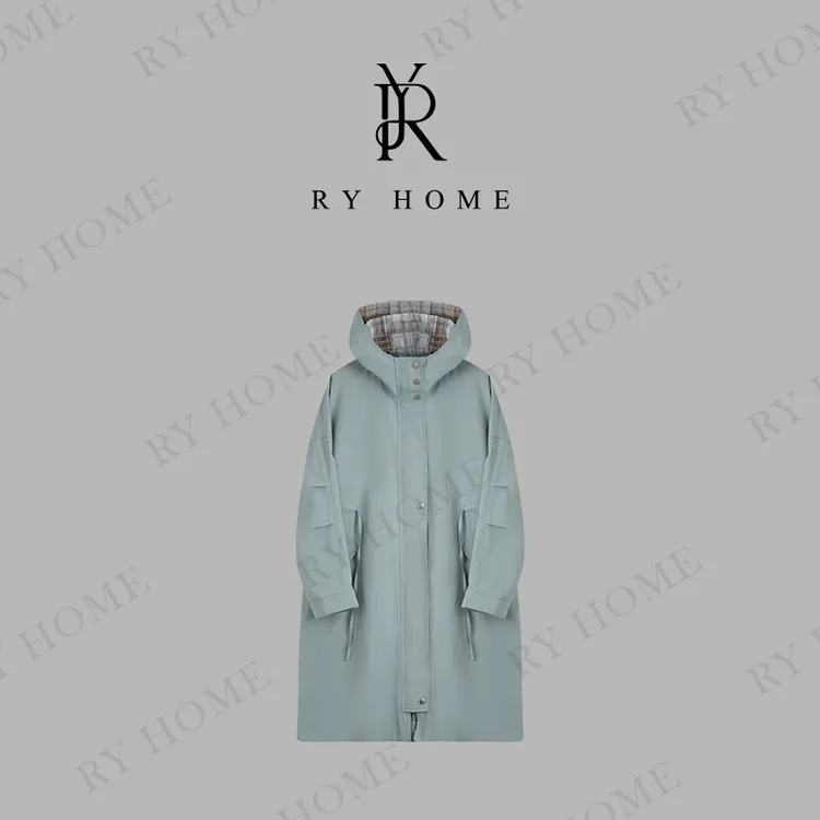 【容雨RYHOME】欧若风连帽撞色长款风衣外套251W2157