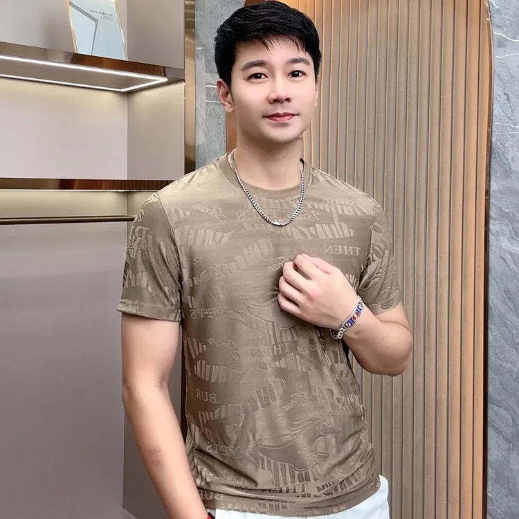 欧彬泽/冰丝【云螭】龙图腾提花设计2025新款男装圆领短袖T恤2350Q