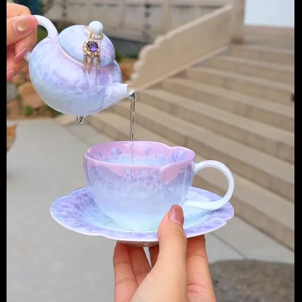 紫色结晶釉马克杯渐变紫冰裂纹陶瓷茶室桌面摆件茶具灵隐文创礼品