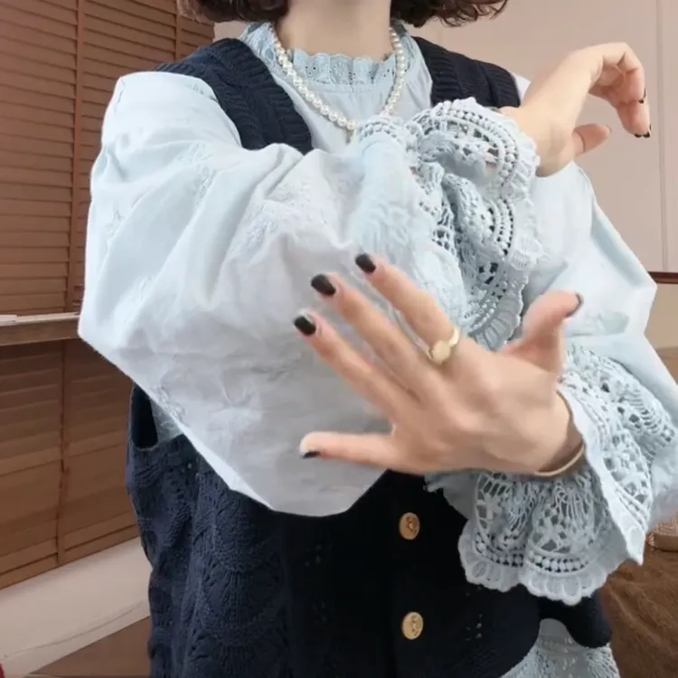 2025新款刺绣领精美钩花袖口下摆韩系百搭衬衣LK2501276