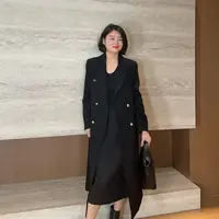 TANTAN 气质时尚韩版中长款翻领秋冬毛呢外套3221