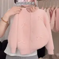 女童秋季新款针织衫女宝宝蝴蝶结圆领单排扣休闲百搭纯色毛衣