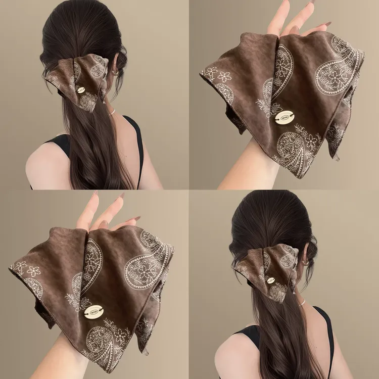 韩系复古时髦洋气腰果花方巾肥肠圈氛围感高品质弹力皮筋耐用发圈