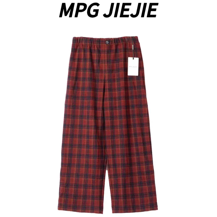 MPG JIEJIE【摩登裤】25早秋加厚大码松紧腰复古毛呢格子裤