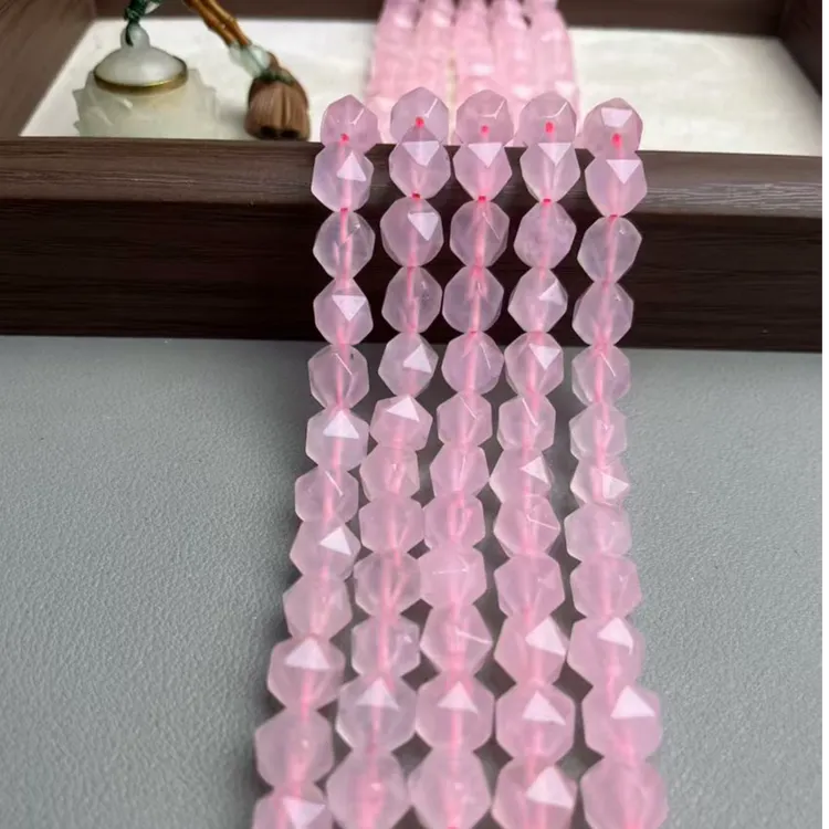 天然粉水晶切面珠散珠半成品可手工DIY半成品可做手串做颈链配珠