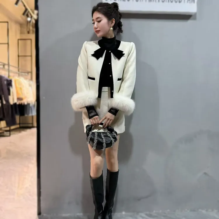 【俊英】高级感小香风套装裙女冬韩剧气质名媛外套半身裙两件套