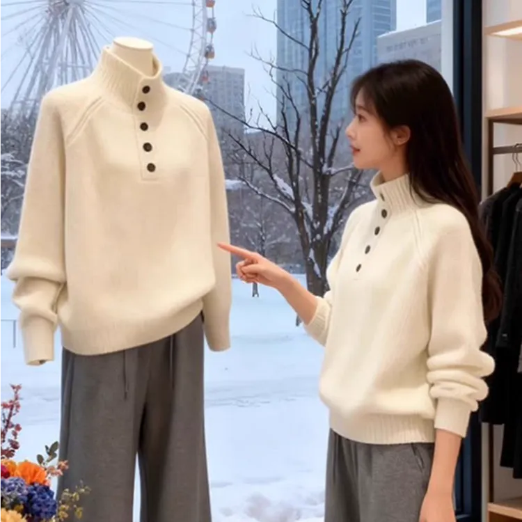 冬季穿搭2025秋冬新款韩系慵懒独特漂亮针织衫上衣高级感软糯毛衣