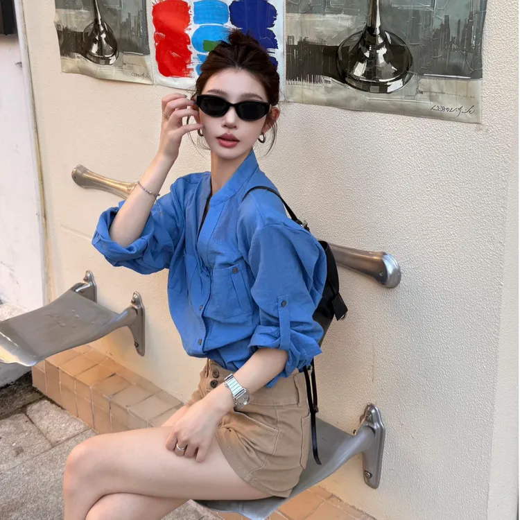 2025早秋新款时尚套装气质显瘦洋气休闲百搭性感辣妹长袖衬衫短裤