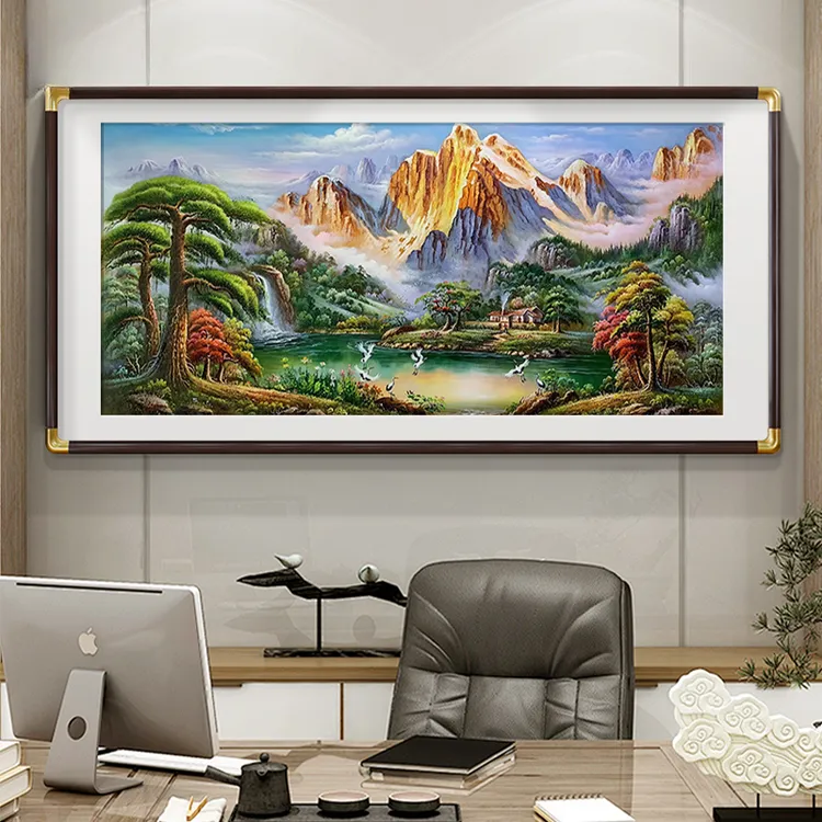日照金山新中式山水画靠山图办公室挂画壁画客厅沙发背景墙装饰画