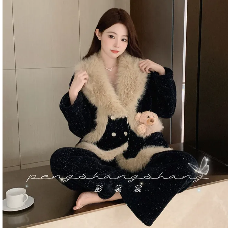 彭裳裳【耀黑女王】冬装上新女士睡衣加厚套装舒适百搭居家服可外穿