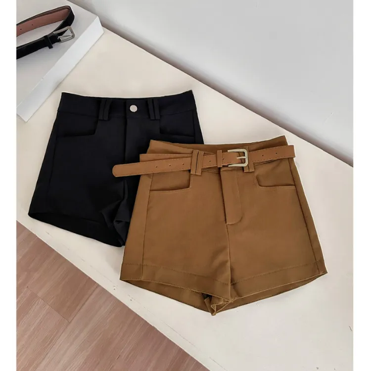 【送腰带】复古毛呢短裤外穿美式辣妹韩系拼接下衣失踪风高腰短裤