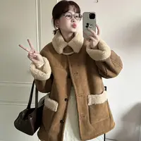 外套女两面穿新款毛毛外套女冬季宽松韩版加厚加绒