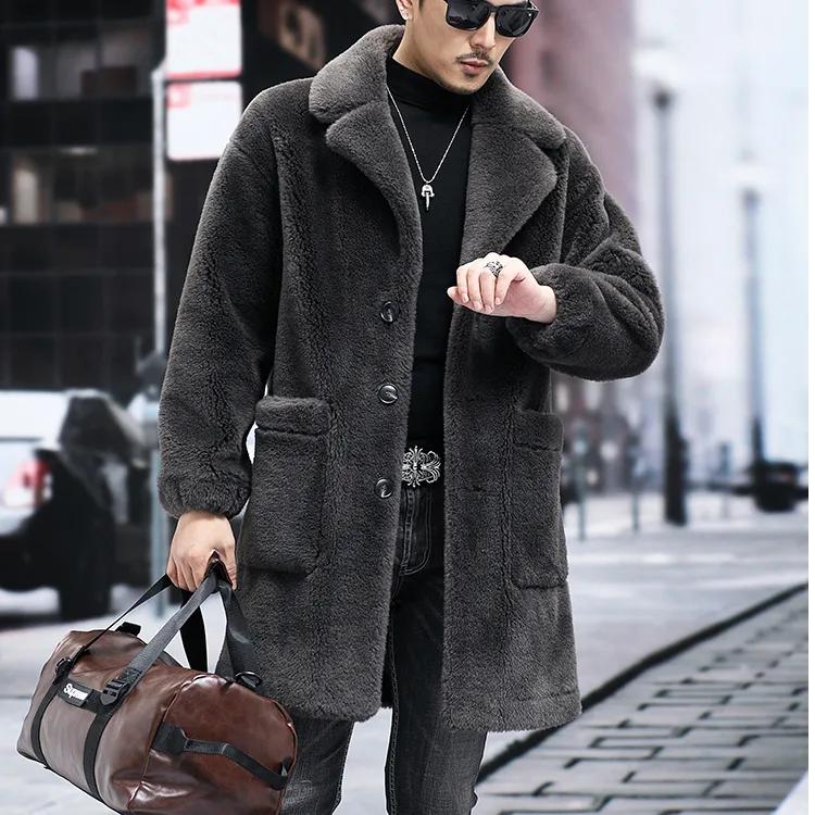 SIBONEULAT希敦纽勒大气帅羊羔毛皮毛一体西装领大衣男士加厚外套