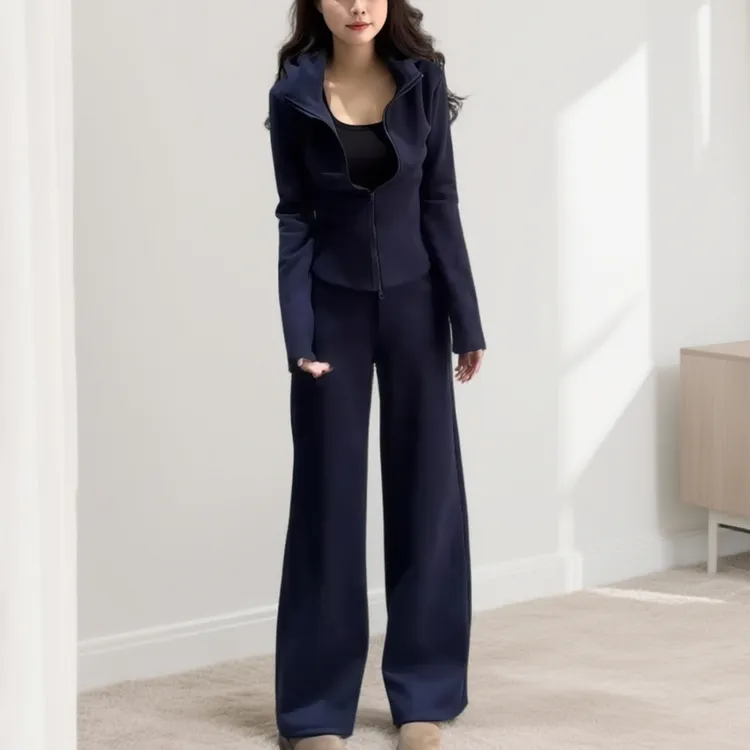 2025年新款运动休闲套装女秋季显瘦开衫卫衣外套直筒阔腿裤两件套