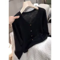 3383【V领简约针织开衫】夏季新款宽松薄款女士基础上衣