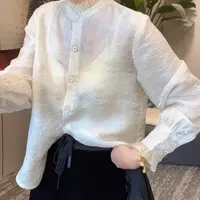 【秋意】褶皱花边领子长袖衬衣秋装宽松百搭气质显瘦女士上衣134