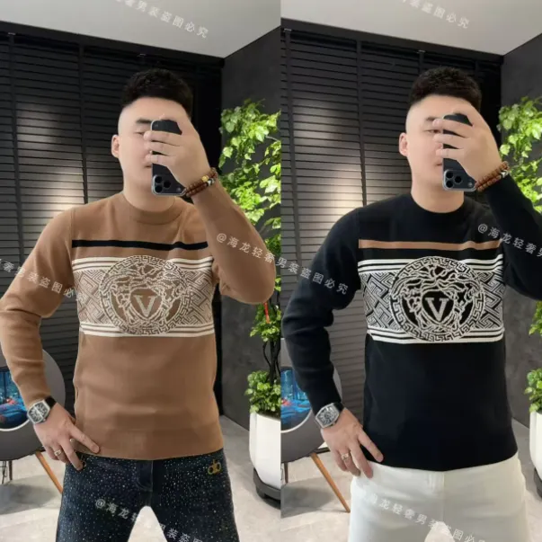 6936 秋冬白色V字母针织衫 毛衣冬季潮男时尚加绒潮款男士潮流