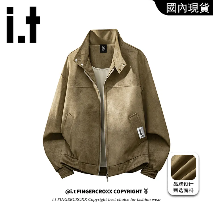 i.t FINGERCROXX美式复古翻领皮衣男士秋季工装外套时尚百搭夹克