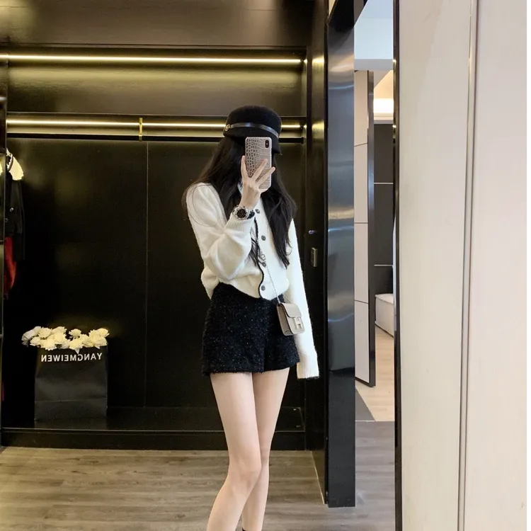 小香风千金套装女早秋季法式针织开衫上衣女搭配休闲裤裙两件套潮