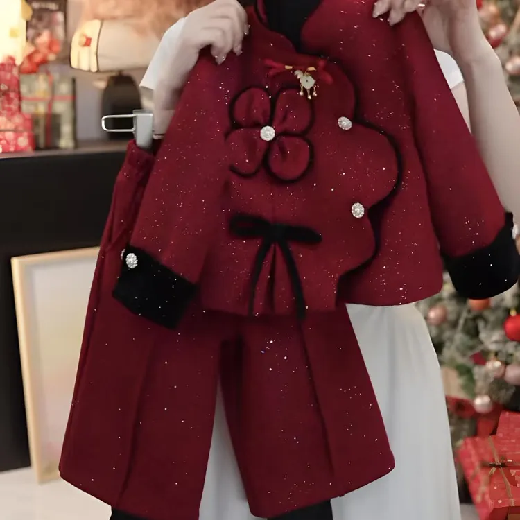 女童套装冬季国风2026新款女宝宝新中式拜年服保暖两件套新年冬装