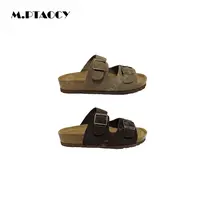 桃桃家-【夏日伴侣2.0】皮绒面软木底双扣休闲拖鞋男女同款凉拖954