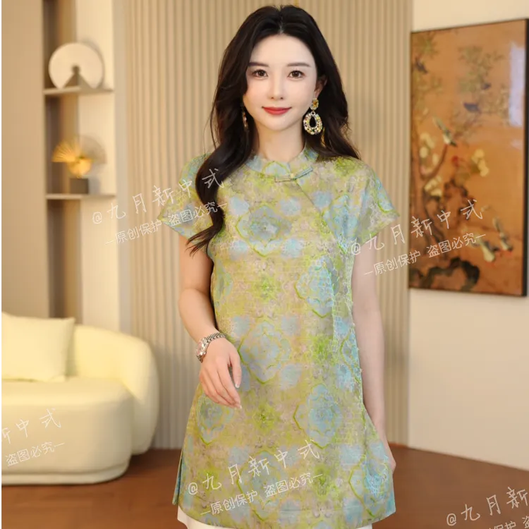 【青蔓】2025年春夏款新款花色新中式斜门襟马甲C2739