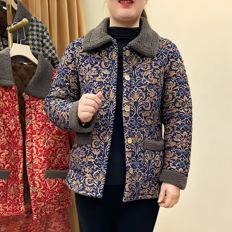 《专柜品质》冬季新款时尚气质宽松百搭加绒加厚中老年妈妈保暖棉衣