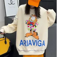 《爱心加菲猫潮牌卫衣》长袖春秋宽松印花圆领卡通韩版ins百搭