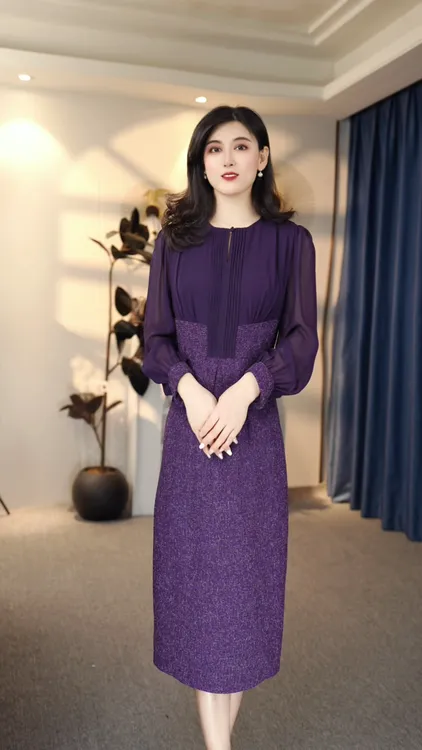 优雅早秋新款2025醋酸针织长袖连衣裙女气质时尚显瘦 1013