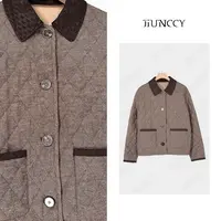 JIUNCCY【格境】羊毛亚麻混纺菱格衍缝格纹夹羊毛短款外套 52YWT072