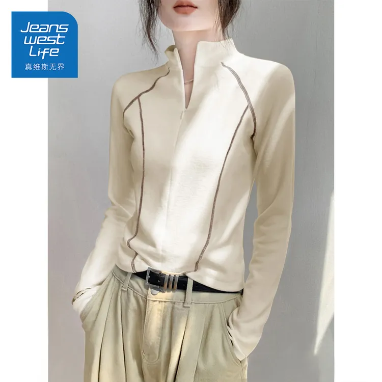 真维斯无界薄绒半高领长袖打底衫女秋冬修身显瘦亲肤保暖内搭上衣