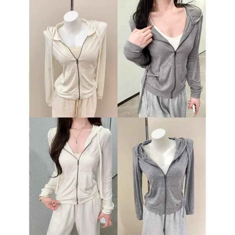 把妹王 韩系连帽卫衣拉链外套女秋季新款设计感斜肩短款开衫上衣