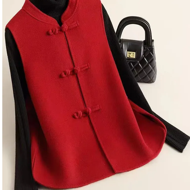 2025春秋新款毛呢马甲新中式复古盘扣立领背心新款时尚外套女