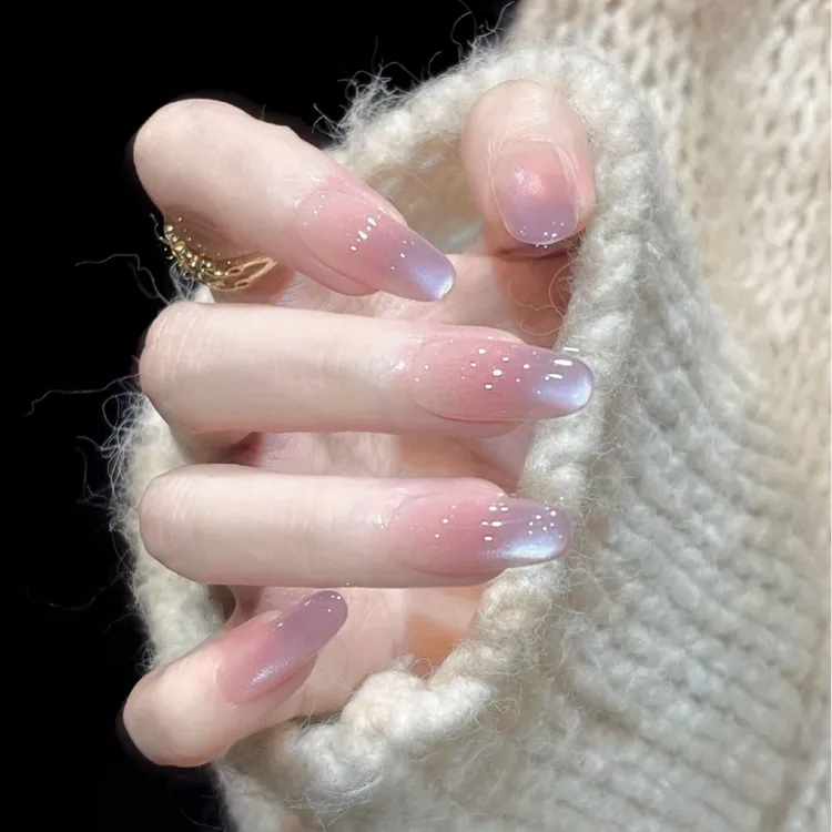 【紫凝晨露】紫色玻璃珠猫眼穿戴甲片2025新款高级感秋冬穿戴甲短款