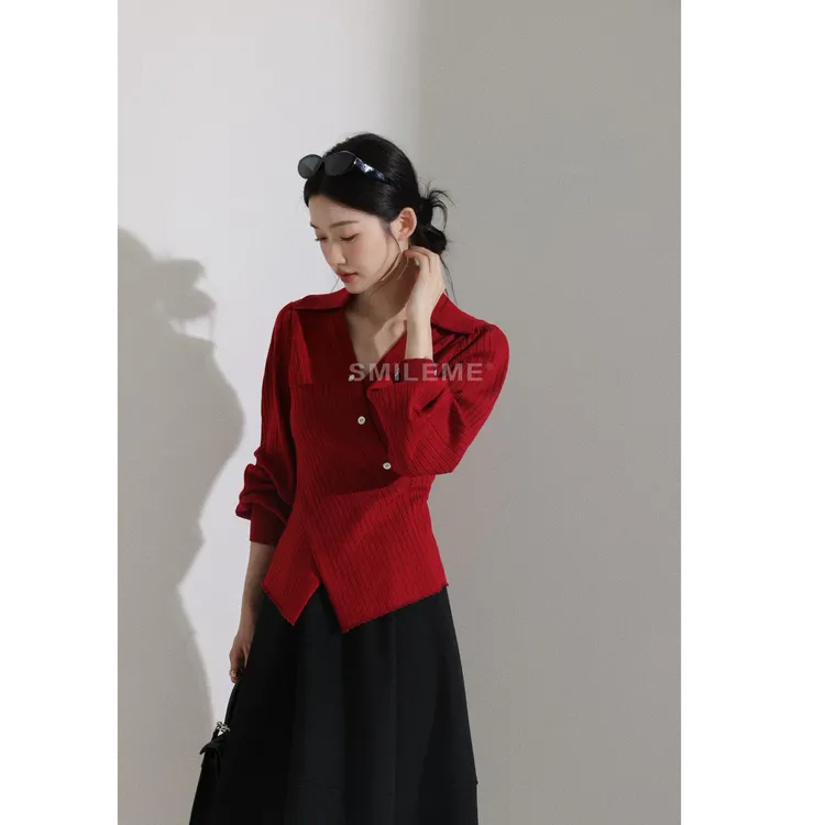 SMILEME【长日温存】秋冬季羊毛混纺设计感V领毛针织衫MK14825412