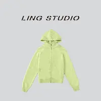 LING/STUDIO『莫兰迪​』绵羊毛纯色百搭减龄连帽开衫毛衣5091579