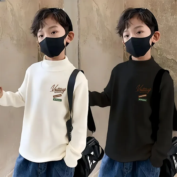 洋气男童德绒保暖上衣中大童半高领打底衫长袖t恤秋冬季童装