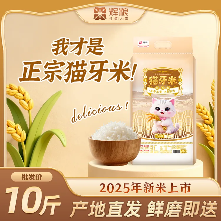 丨辉粮10斤正宗猫牙米2025新米长粒香米籼米丝苗米煲仔饭炒饭