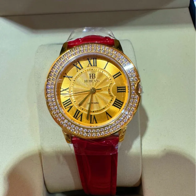 女士满天星金表999足金黄金腕表石英机芯奢华情侣金色100%纯金表