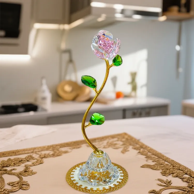 轻奢水晶玻璃玫瑰花适合桌面卧室客厅装饰
